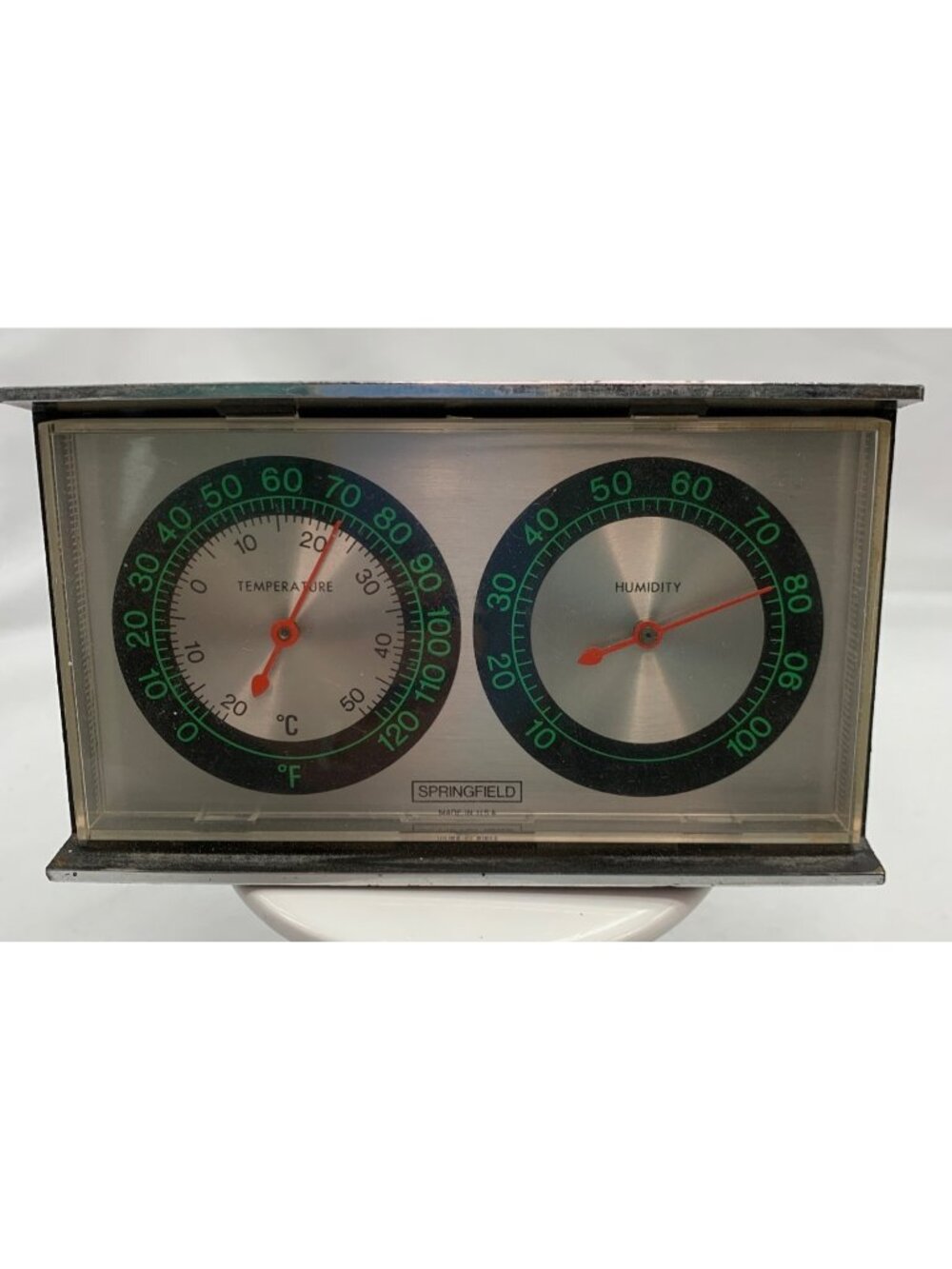 Springfield Desk Thermometer & Hygrometer Black Plastic Vintage Made In USA